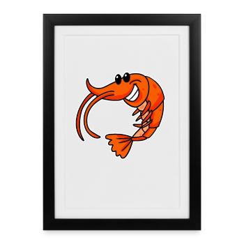 Motif souriant de crevettes - Affiche encadrée (27 × 37 cm) - noir - Devant
