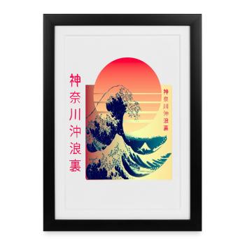 la grande vague au large de Kanagawa Japan Art - Affiche encadrée (27 × 37 cm) - noir - Devant