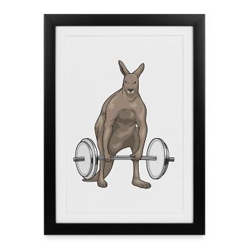 Bodybuilder Kangaroo Bodybuilding avec haltère - Affiche encadrée (27 × 37 cm) - noir - Devant