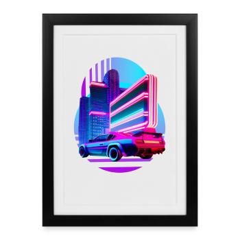 Retro Wave Sport Car 80s Vaporwave Skyline - Framed poster (27 × 37 cm) - black - Front