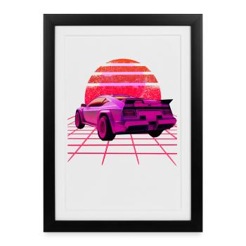 Retro Wave super voiture Sunset - Affiche encadrée (27 × 37 cm) - noir - Devant