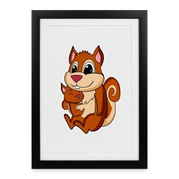 Squirrel Family - Squirrel with Baby - Framed poster (27 × 37 cm) - black - Front