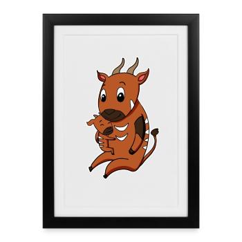 Famille Antilope - Antilope avec bébé - Affiche encadrée (27 × 37 cm) - noir - Devant