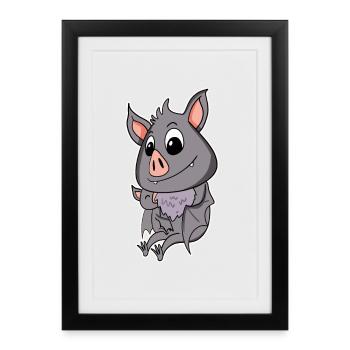 Bat Family - Bat with Baby - Framed poster (27 × 37 cm) - black - Front