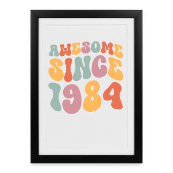1984 Anniversaire né Groovy Vintage Retro - Affiche encadrée (27 × 37 cm) - noir - Devant