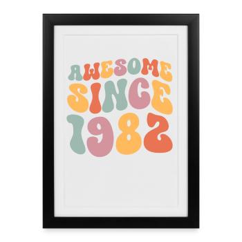 1982 Anniversaire né Groovy Vintage Retro - Affiche encadrée (27 × 37 cm) - noir - Devant
