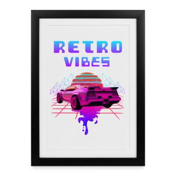 Rétro Vibes Sports Car Vaporwave Sunset - Affiche encadrée (27 × 37 cm) - noir - Devant