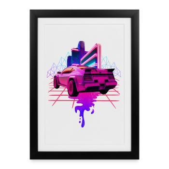 Retro Wave Sports Car Vaporwave - Framed poster (27 × 37 cm) - black - Front