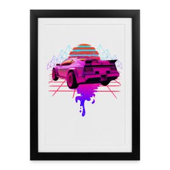 Retro Wave Racing Supercar - Affiche encadrée (27 × 37 cm) - noir - Devant