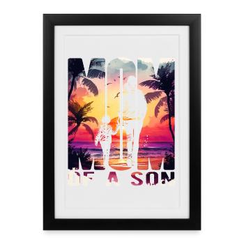 Mère avec un fils Fête des mères Plage Maman Enfant - Affiche encadrée (27 × 37 cm) - noir - Devant