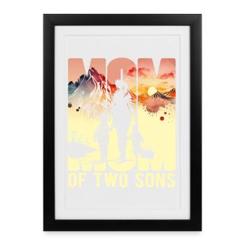 Mother with two sons Mother's Day Mountains Mama Child - Framed poster (27 × 37 cm) - black - Front