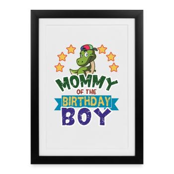 Maman du garçon d’anniversaire Dinosaure Dino T-Rex - Affiche encadrée (27 × 37 cm) - noir - Devant