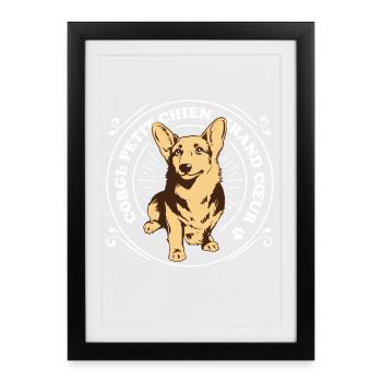 Corgi Petit chien grand cœur - Affiche encadrée (27 × 37 cm) - noir - Devant