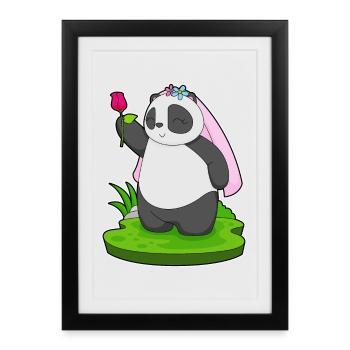 Panda Bride Rose Mariage - Affiche encadrée (27 × 37 cm) - noir - Devant