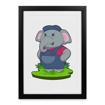 Elephant Mechanic Blue Collar Workshop - Framed poster (27 × 37 cm) - black - Front