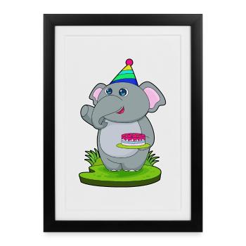 Elephant Birthday Cake - Framed poster (27 × 37 cm) - black - Front
