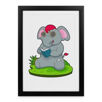 Elephant Nerd Book Glasses - Framed poster (27 × 37 cm) - black - Front