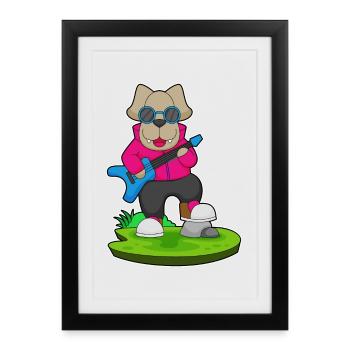 Chien Musicien Guitare Musique - Affiche encadrée (27 × 37 cm) - noir - Devant