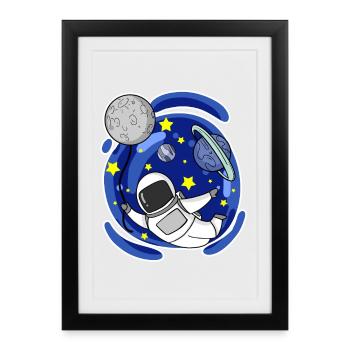 Astronaute dans l’espace - Motif d’astronaute pour enfants - Affiche encadrée (27 × 37 cm) - noir - Devant