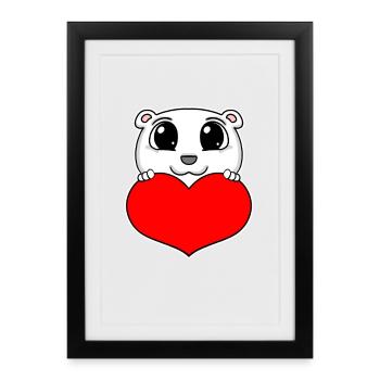 Bear Heart Love - Heart Motif - Affiche encadrée (27 × 37 cm) - noir - Devant