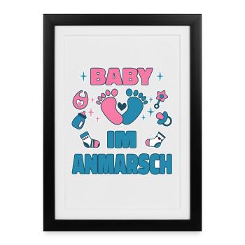 Bébé sur le chemin drôle de design futurs parents - Affiche encadrée (27 × 37 cm) - noir - Devant