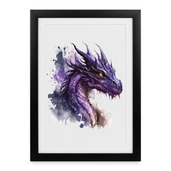 Lila Aquarell Drache - Gerahmtes Poster (27 × 37 cm) - Schwarz - Vorne