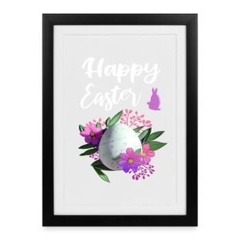 Happy Easter Flowers Easter Egg - Framed poster (27 × 37 cm) - black - Front