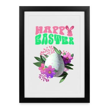 Happy Easter Flowers Easter Egg - Framed poster (27 × 37 cm) - black - Front