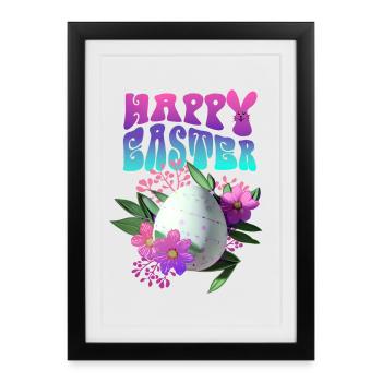Joyeux Easter Easter Egg Floral - Affiche encadrée (27 × 37 cm) - noir - Devant