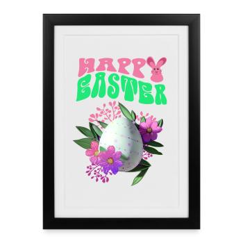 Joyeux Easter Easter Egg Art floral - Affiche encadrée (27 × 37 cm) - noir - Devant