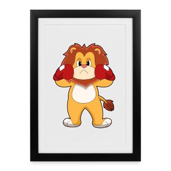 Lion Boxer Gants de boxe Boxe Boxe - Affiche encadrée (27 × 37 cm) - noir - Devant