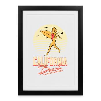 California Beach Surfer Girl - Affiche encadrée (27 × 37 cm) - noir - Devant