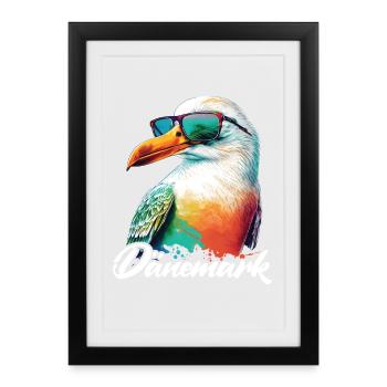 Danemark vacances mouette colorée fraîche avec des lunettes de soleil - Affiche encadrée (27 × 37 cm) - noir - Devant