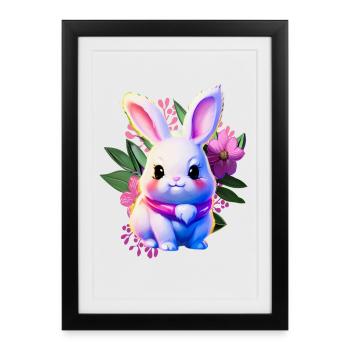 cute Easter Bunny Floral with Easter flowers - Framed poster (27 × 37 cm) - black - Front