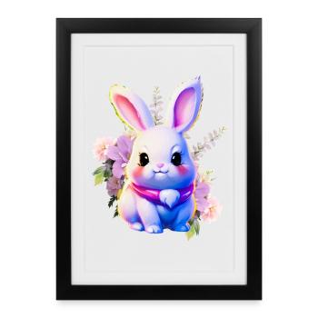 Flowers Easter Bunny Cute Bunny - Framed poster (27 × 37 cm) - black - Front