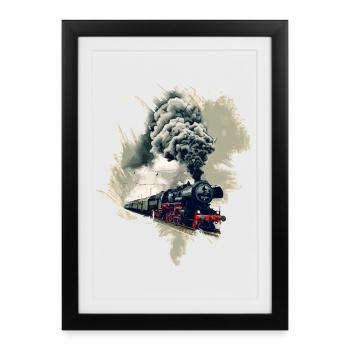 Ancienne locomotive à vapeur - Affiche encadrée (27 × 37 cm) - noir - Devant