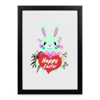 doux lapin de Pâques avec coeur Joyeuses Pâques - Affiche encadrée (27 × 37 cm) - noir - Devant