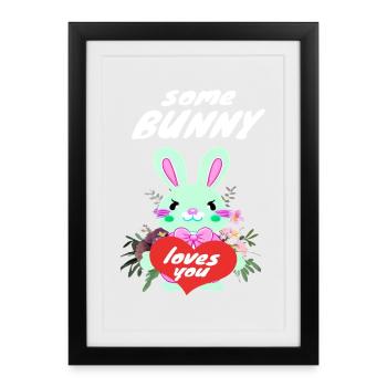 Mignon lapin de Pâques amoureux - Affiche encadrée (27 × 37 cm) - noir - Devant