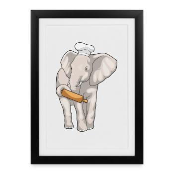 Elephant Baker Rolling Pin Baking - Framed poster (27 × 37 cm) - black - Front