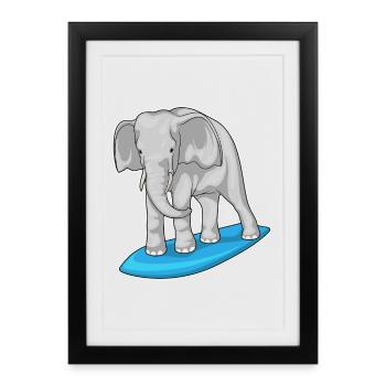 Elephant Surfing Surfboard Summer - Framed poster (27 × 37 cm) - black - Front
