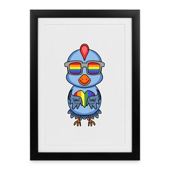 Rainbow - Chicken with glasses and heart - Framed poster (27 × 37 cm) - black - Front