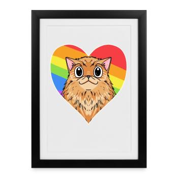 Regenbogen - Katze mit Herz - Gerahmtes Poster (27 × 37 cm) - Schwarz - Vorne