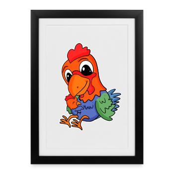 Famille de poulet - Poulet avec bébé - Motif de poulet - Affiche encadrée (27 × 37 cm) - noir - Devant