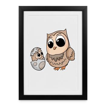 Famille Hibou - Hibou avec bébé - Motif Hibou - Affiche encadrée (27 × 37 cm) - noir - Devant