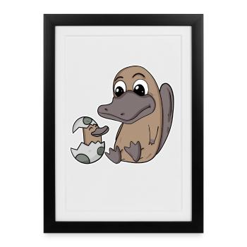 Platypus Family - Platypus with Baby - Framed poster (27 × 37 cm) - black - Front
