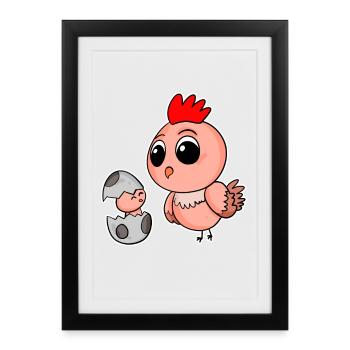Famille de poulet - Poulet avec bébé - Motif de poulet - Affiche encadrée (27 × 37 cm) - noir - Devant