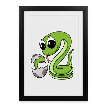 Famille Serpent - Serpent avec bébé - Serpents - Affiche encadrée (27 × 37 cm) - noir - Devant