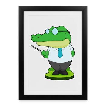 Crocodile Teacher Pointing Stick School - Framed poster (27 × 37 cm) - black - Front