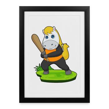 Batte de baseball à cheval - Affiche encadrée (27 × 37 cm) - noir - Devant
