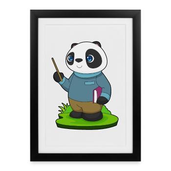 École de Pointer Enseignante Panda - Affiche encadrée (27 × 37 cm) - noir - Devant